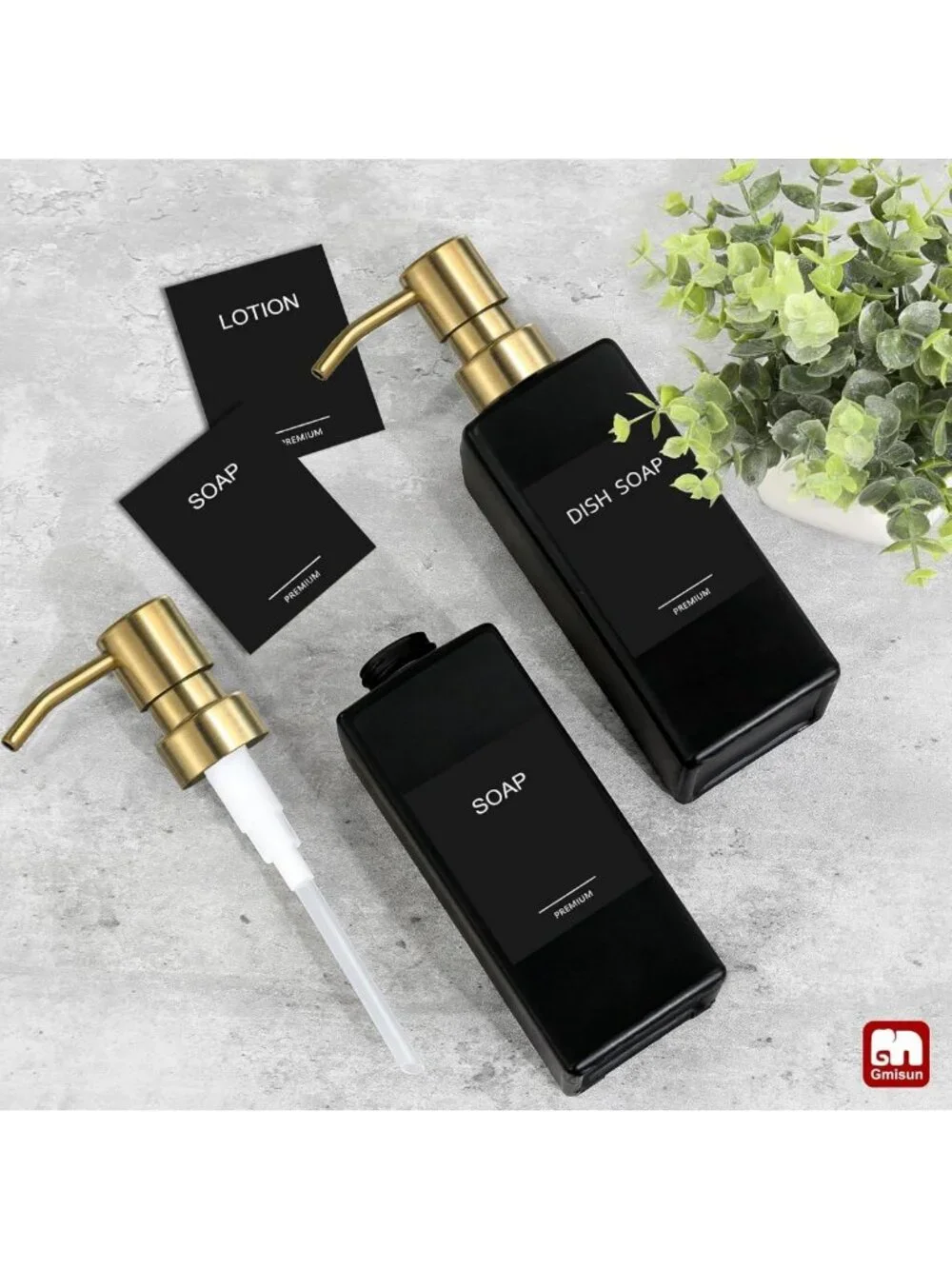 Stylish Gold & Black Soap Dispenser Set for Kitchen & Bathroom - Refillable